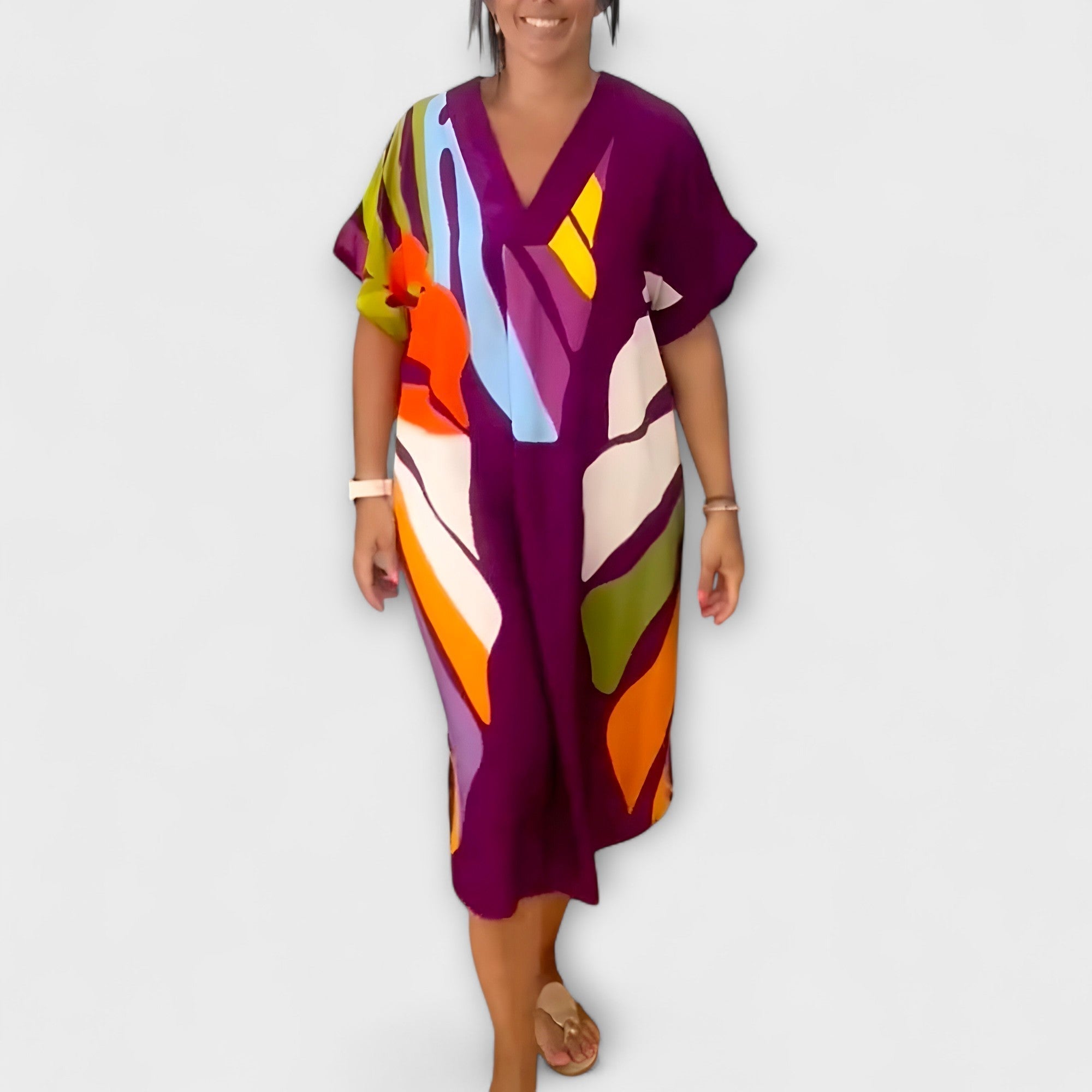 Roos - Ležérne šaty s pestrofarebnými potlačami listov