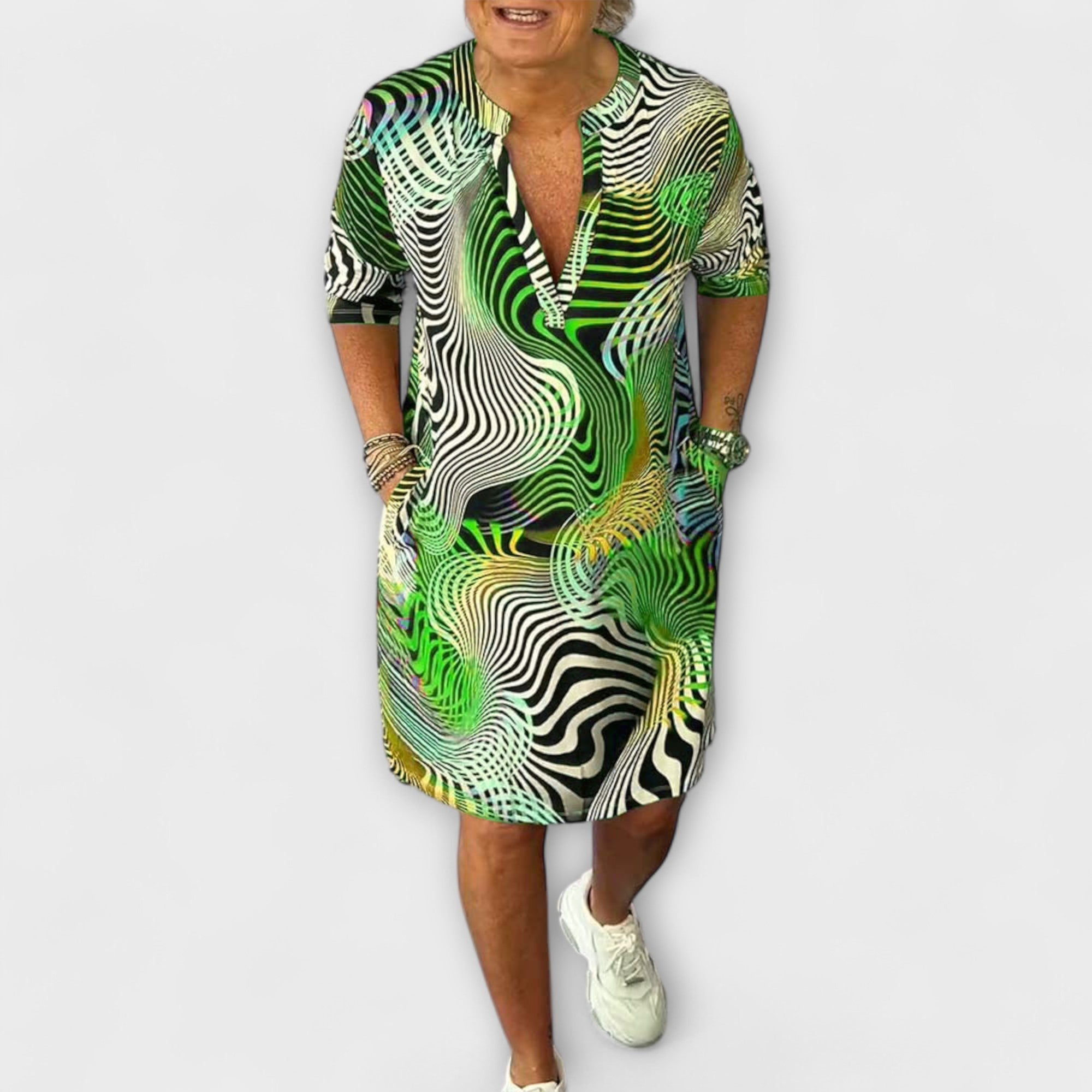 Liora - Farebné šaty s V-výstrihom