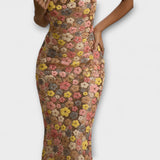 Oakley - Maxi Šaty s Kvetmi a Leskom v Štýle 80. Rokov