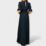 Beatrice - Elegantné modro-námornícke šaty s kvetinovou výšivkou