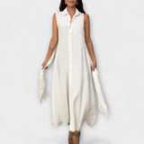 Mira - Pôsobivé midi šaty s jednofarebným zapínaním a detailom na viazanie