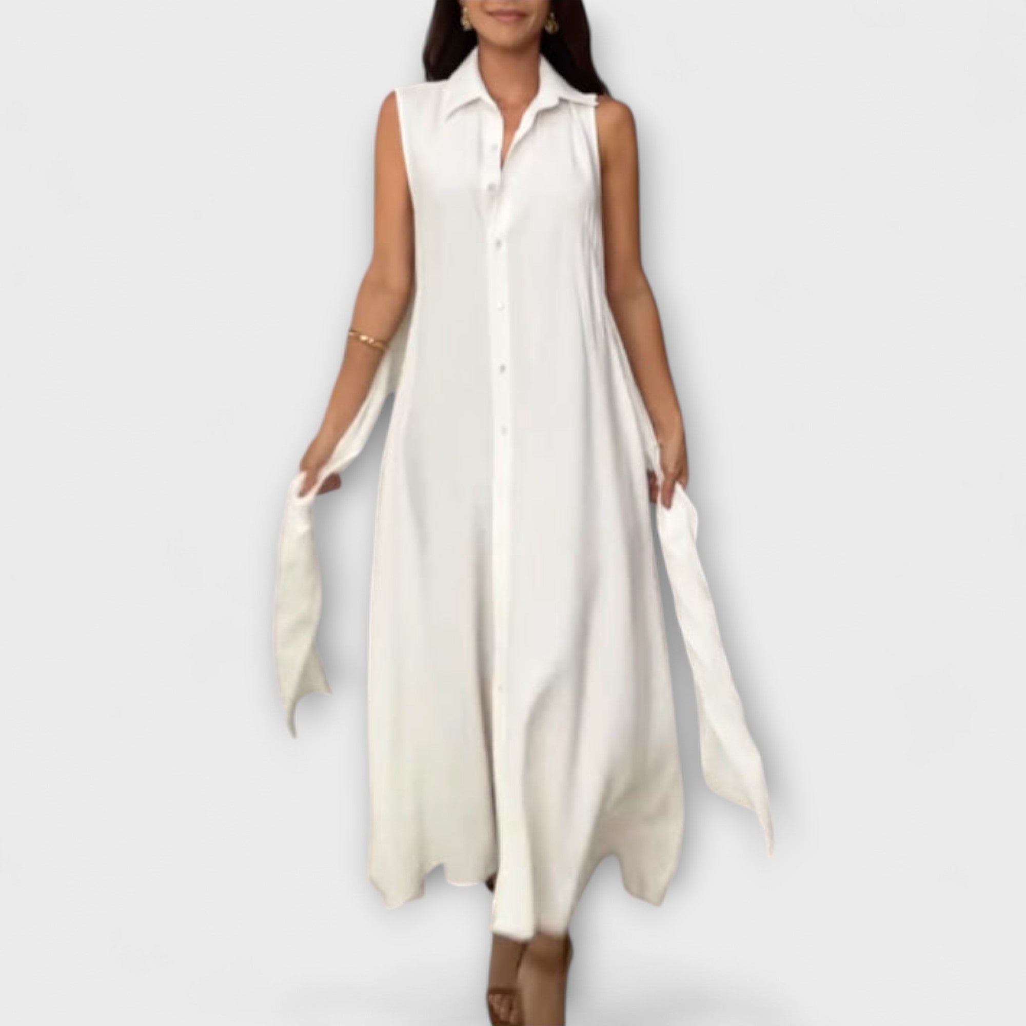 Mira - Pôsobivé midi šaty s jednofarebným zapínaním a detailom na viazanie