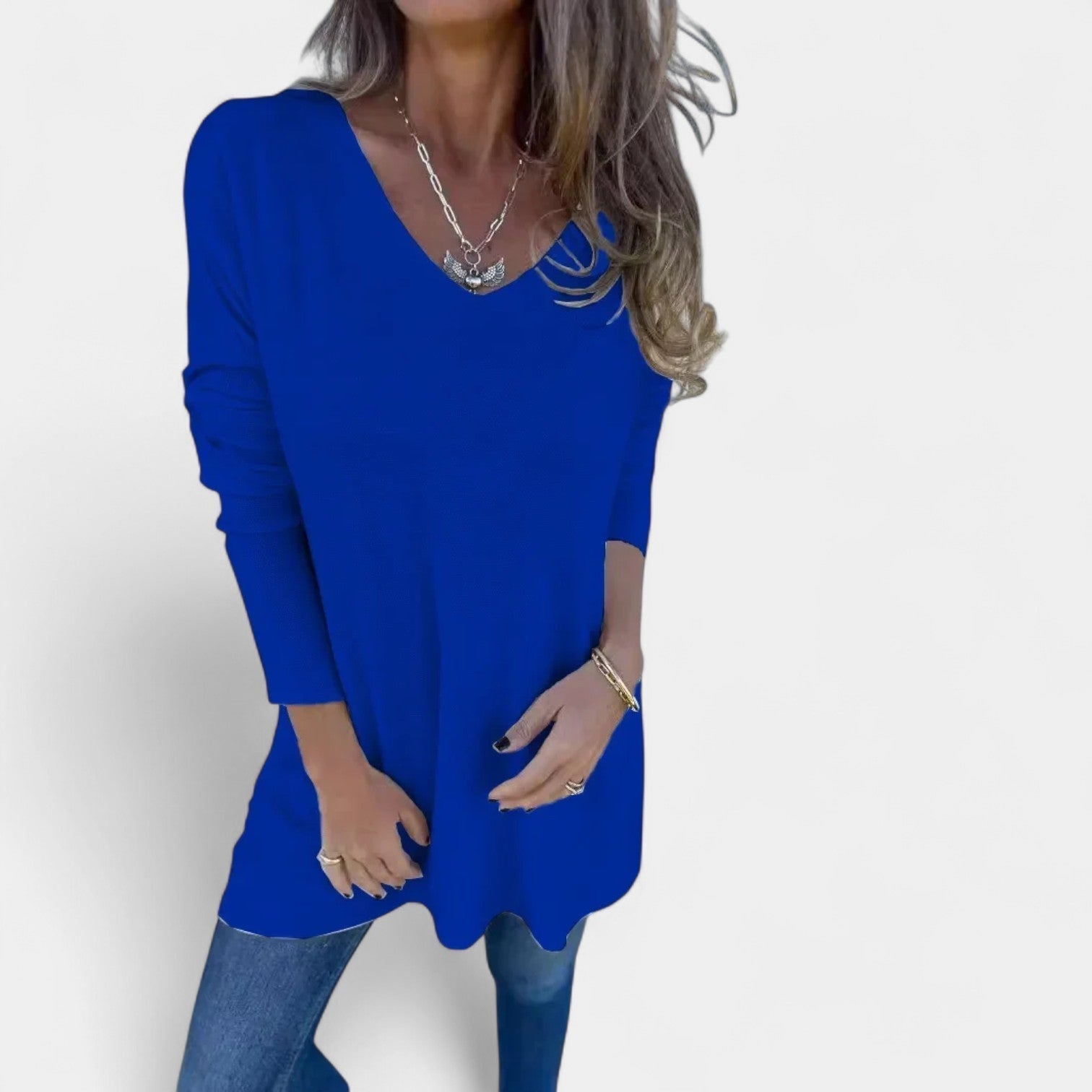 Leontýna – Voľná pletená tunika s V- výstrihom