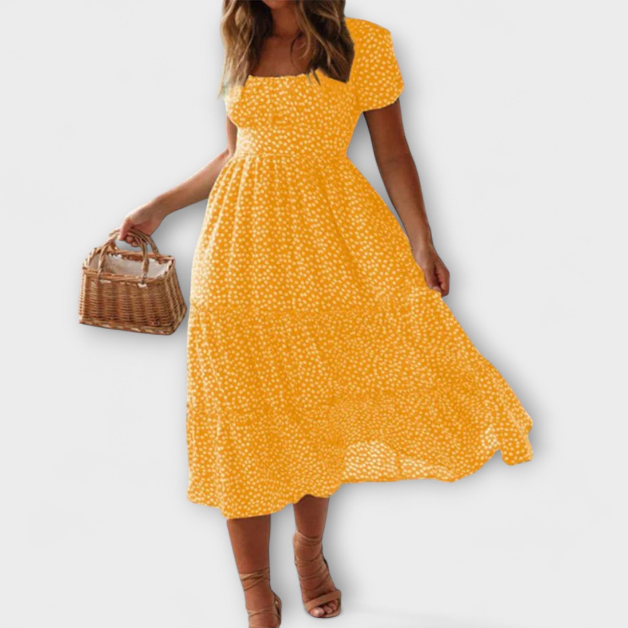 Vintage kvetinový vzor maxi šaty s puff rukávmi