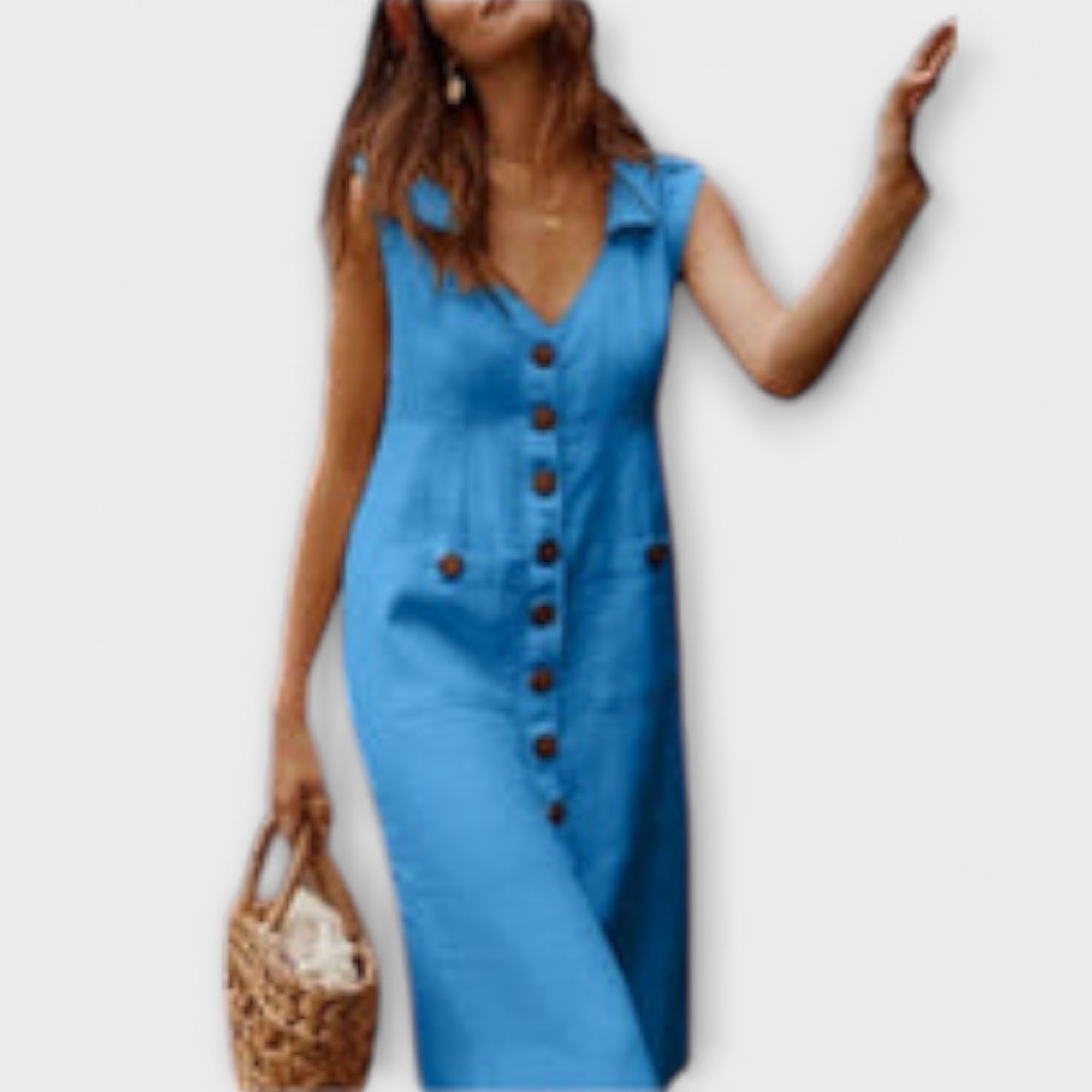 Nora – A-linijská sukňa z bavlny a ľanu s V-výstrihom