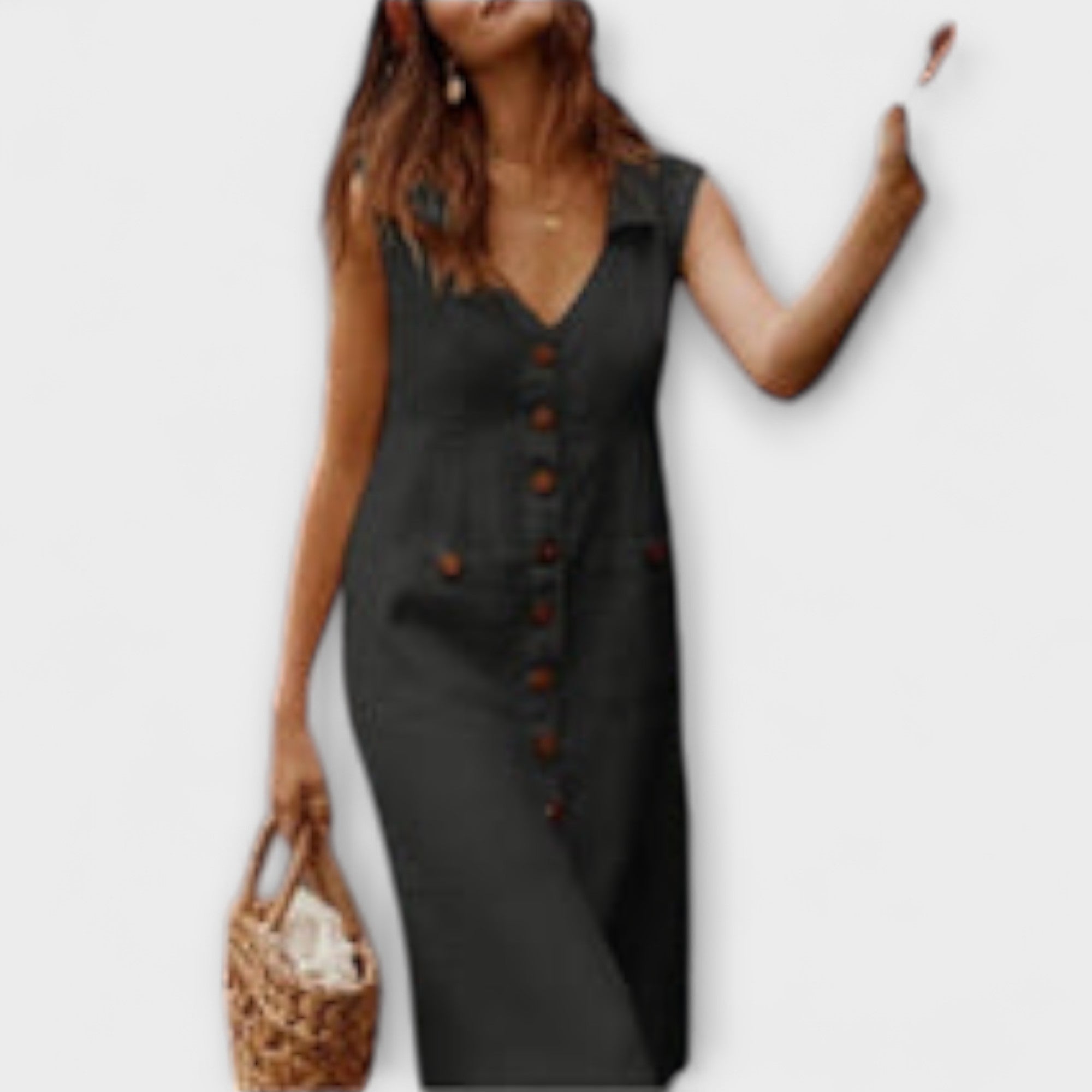 Nora – A-linijská sukňa z bavlny a ľanu s V-výstrihom