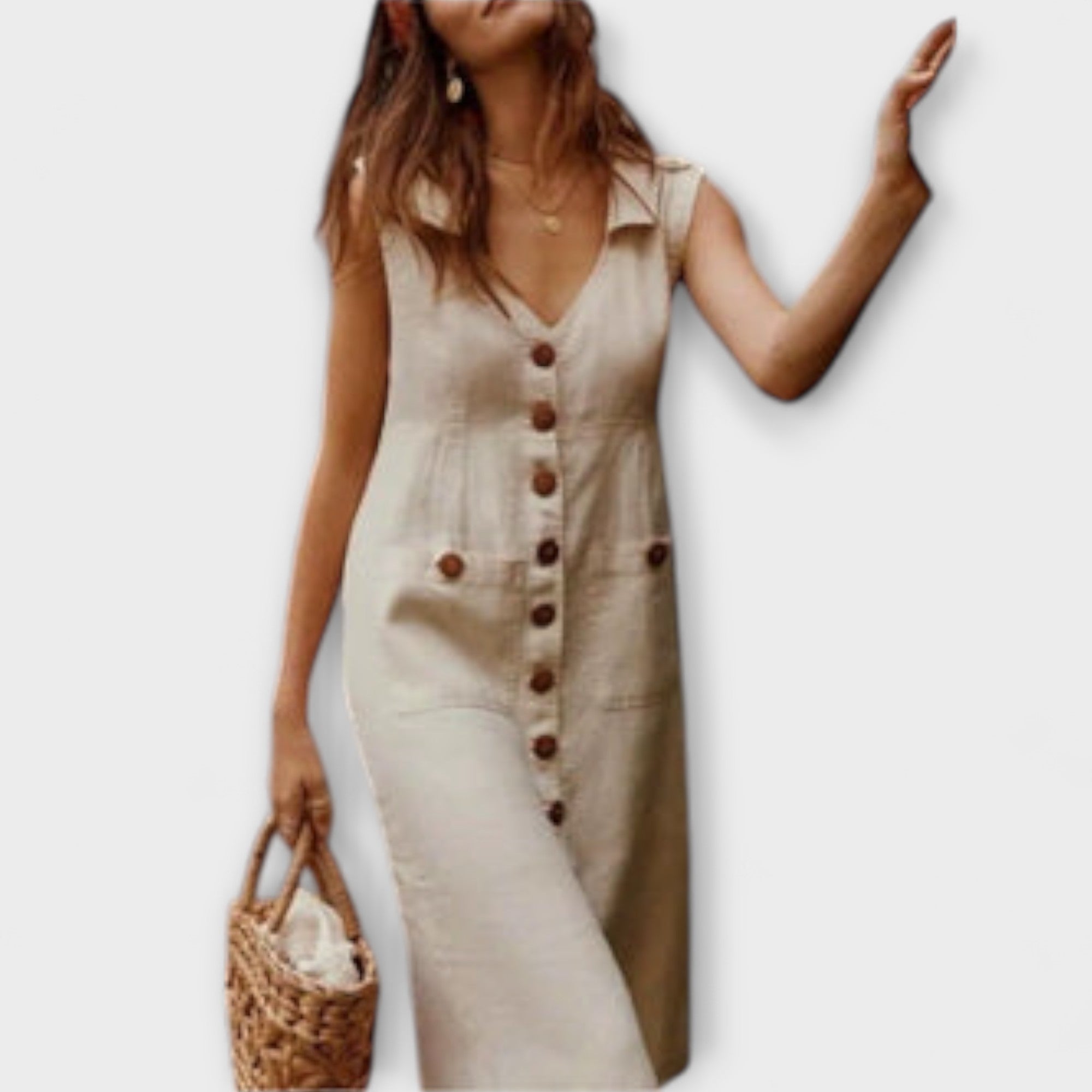 Nora – A-linijská sukňa z bavlny a ľanu s V-výstrihom