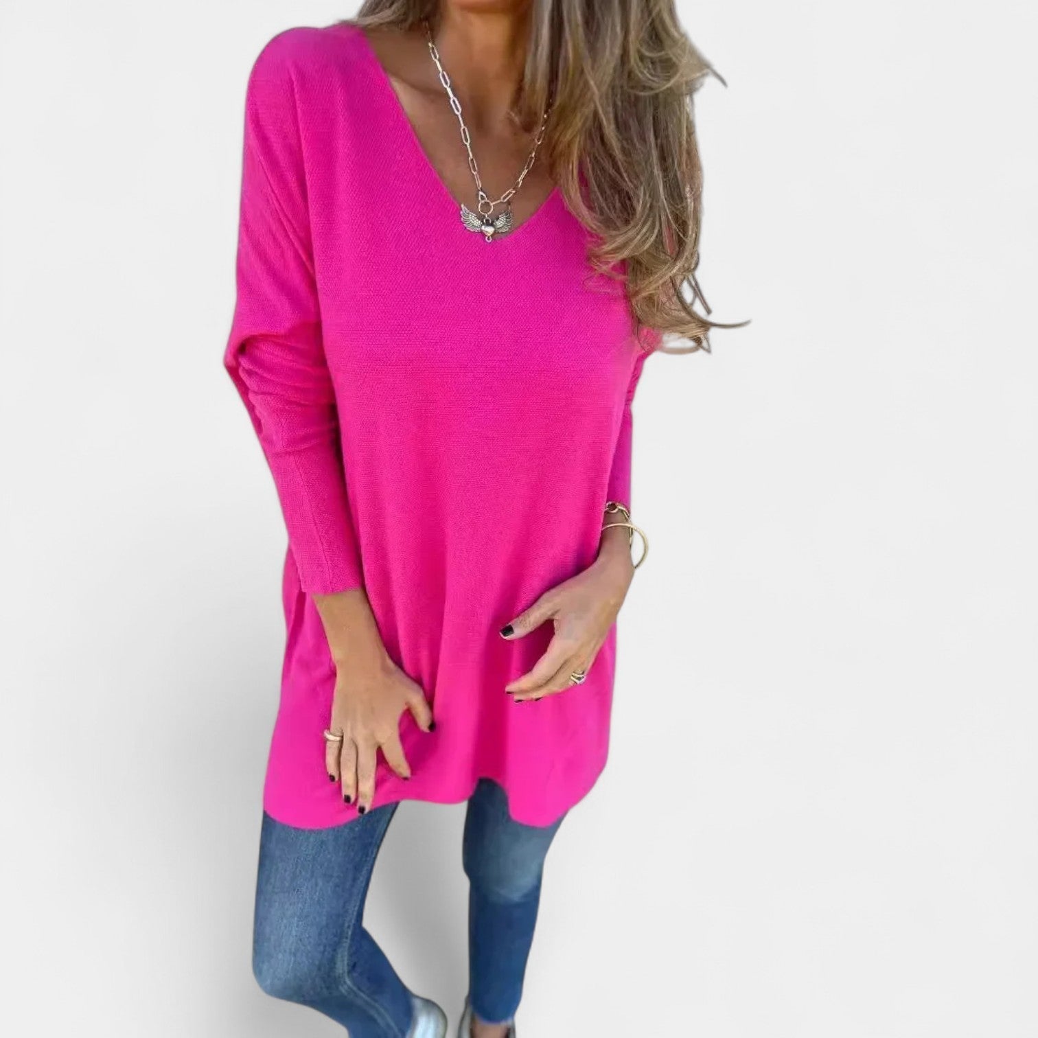 Leontýna – Voľná pletená tunika s V- výstrihom