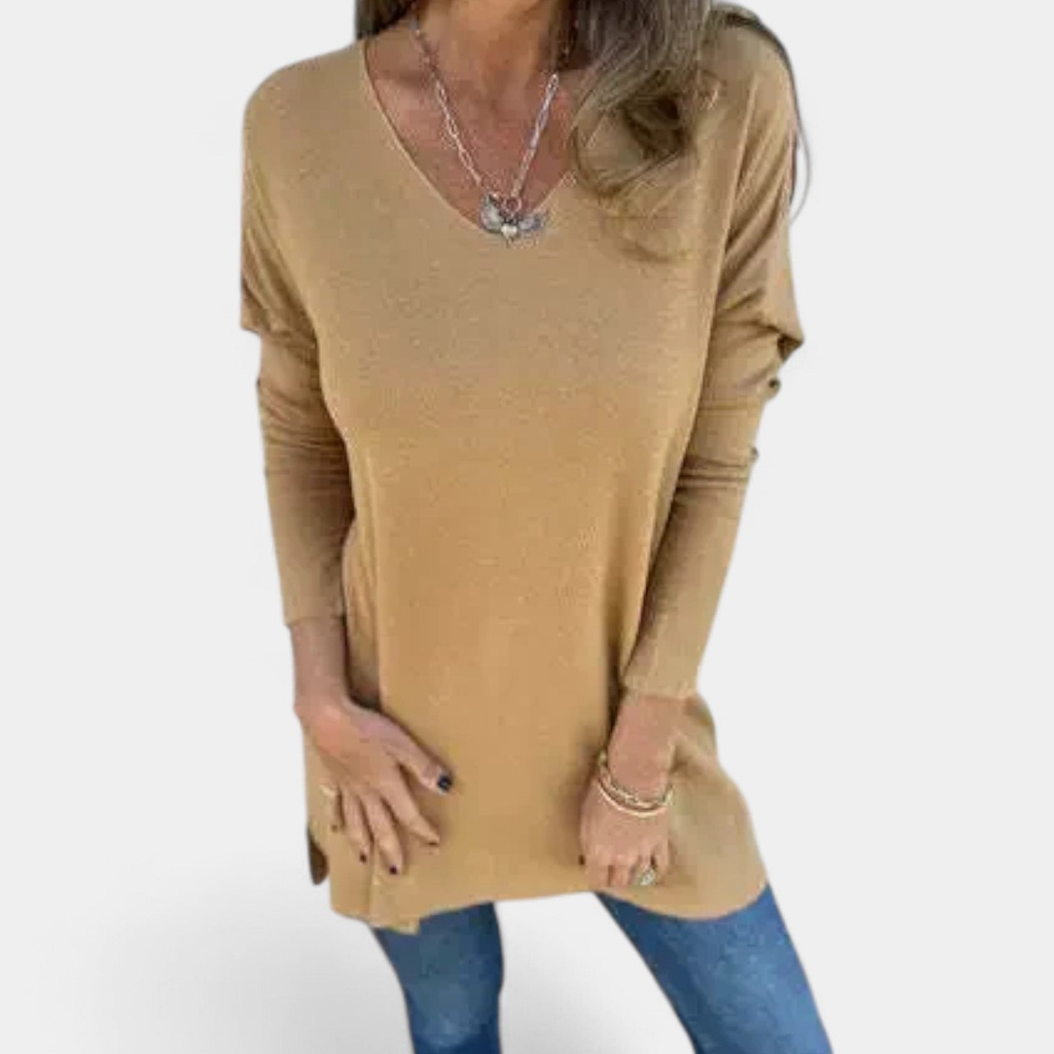 Leontýna – Voľná pletená tunika s V- výstrihom