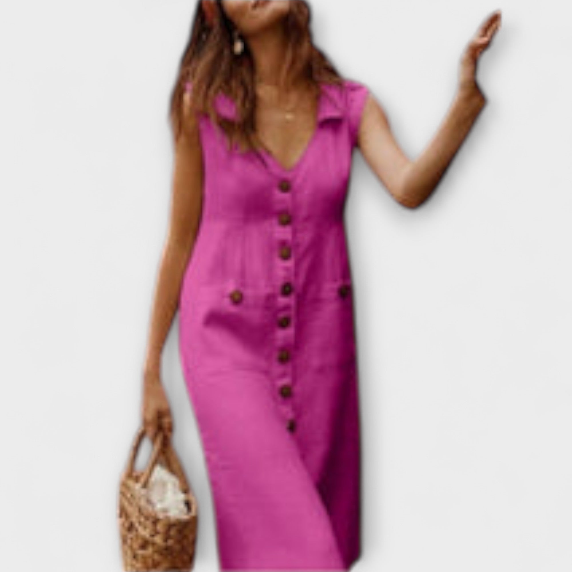 Nora – A-linijská sukňa z bavlny a ľanu s V-výstrihom