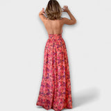 Nortrud - Maxi šaty bez zadného dielu s kvetinovým vzorom